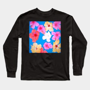 Colorful Hibiscus Floating in a Pool Long Sleeve T-Shirt